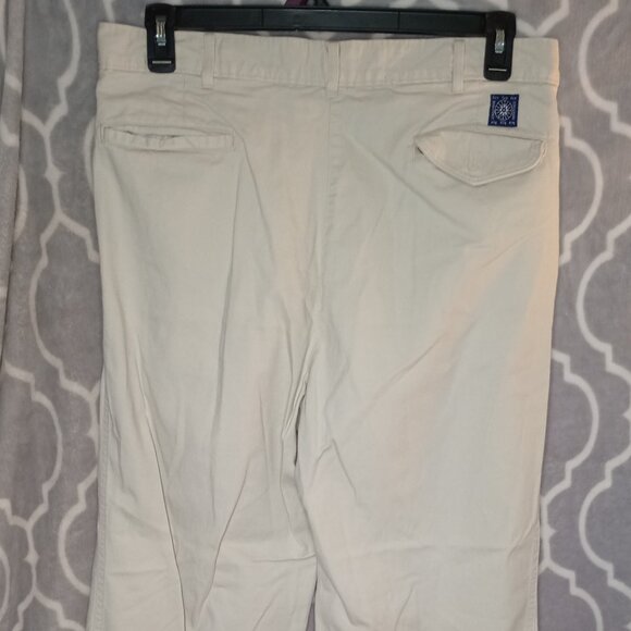 VTG 1970s h.i.s. Tan Bootcut Khaki Pleated Pants 36x32 True Vintage USA Cotton - Picture 4 of 9